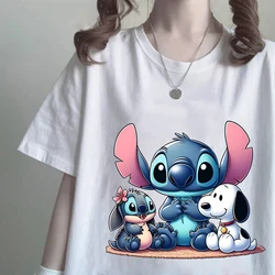 Cute Disney Stitch donna manica corta Snoopy Print abbigliamento kawaii t-shirt da donna Harajuku Graphic abbigliamento donna top 2024