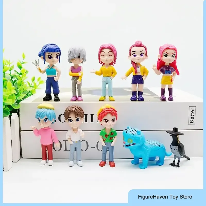 10 pièces/ensemble q-chibi k-pop: chasseurs de démons film marchandise jouet bureau ornement figurine Anime modèle Statue fille cadeaux Surprise