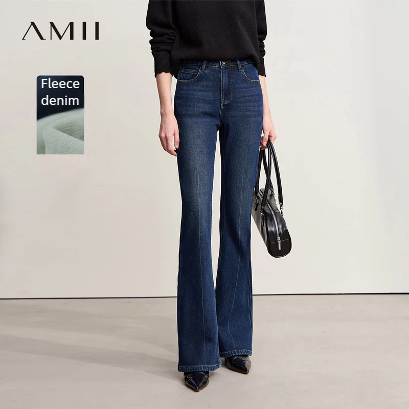 Amii jean évasé 2025 hiver nouvelle lettre pantalon brodé pantalon en jean polyvalent décontracté coton jean pantalon pour femme 12554061