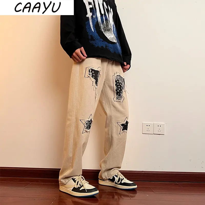 CAAYU 2022 New Baggy Jeans Men Fashion Harajuku Loose Casual Japanese Streetwear Straight Wide Leg Pants Male Clothing Pants Men