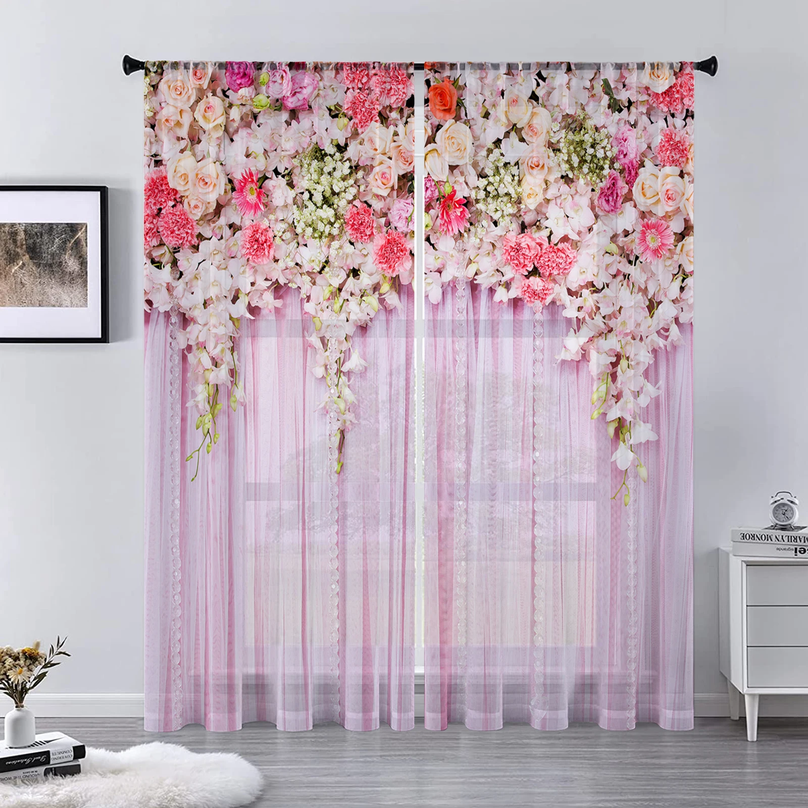 3D Flower Wall Curtains For Living Room Transparent Tulle Sheer Curtain Curtains Window Sheer For The Bedroom Accessories Decor