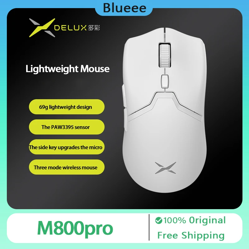 

Delux M800PRO Gaming Mouse Wireless Blutooth Tri-Mode 26000DPI Ergonomic E-sports PAW3395 Lightweight Mouse Gamer Accessories