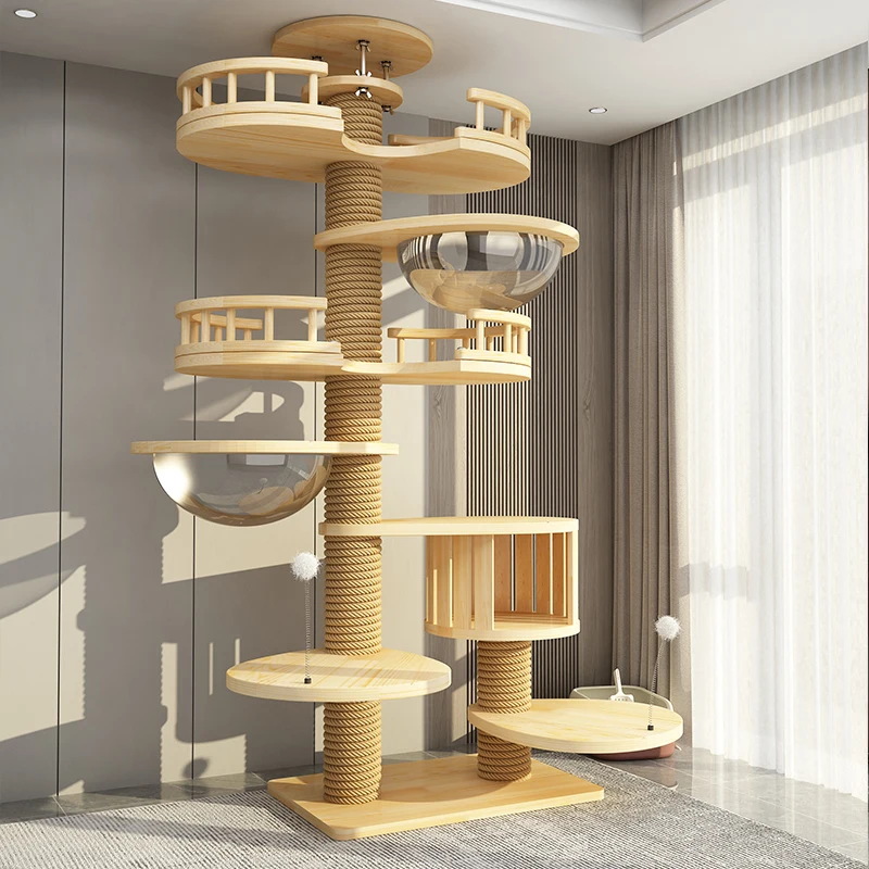 260-270cm Tongtian Pillar PVC Extra Large Cat Tree Nest Scratch Tower Cat Climbing Frame Wooden Pet Toys Beds and Furniture