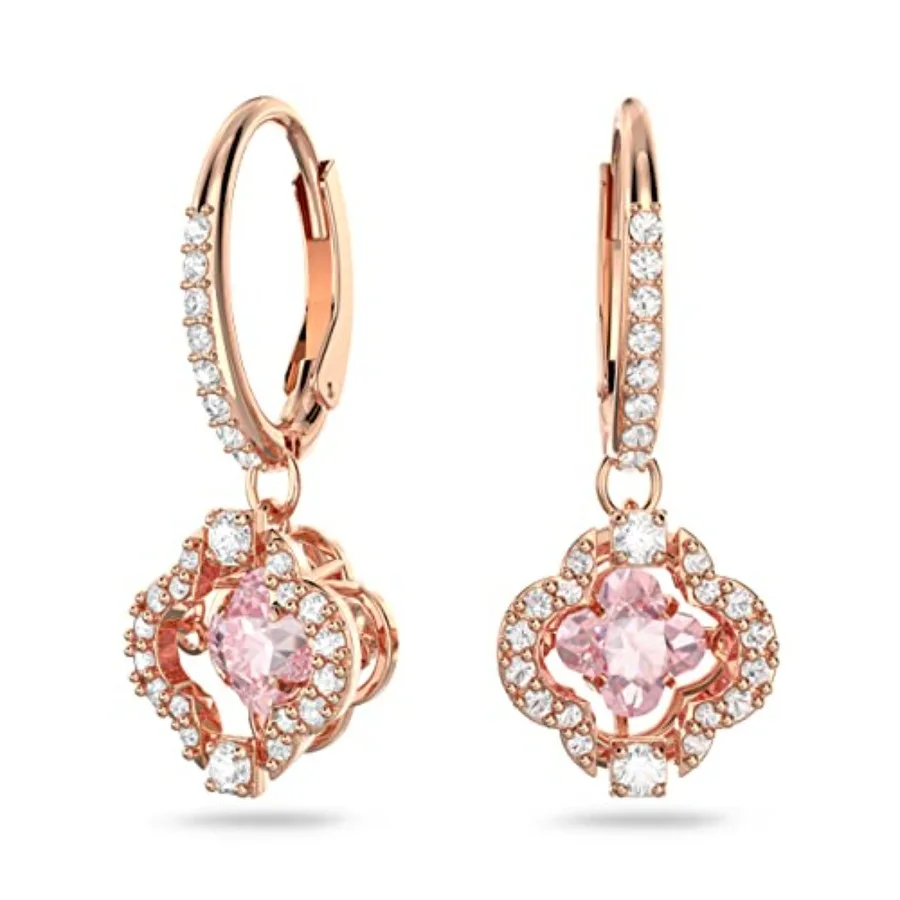 

Una Pierced Earrings with Clear Crystal Pavé Surrounding a Pink Stone on a Rose-Gold Tone Finished Setting