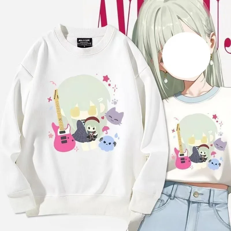 

Anime Wakaba Mutsumi Cosplay Costume White Long Sleeve Top Crewneck Sweatshirt with Cute Doodles for Women Girls