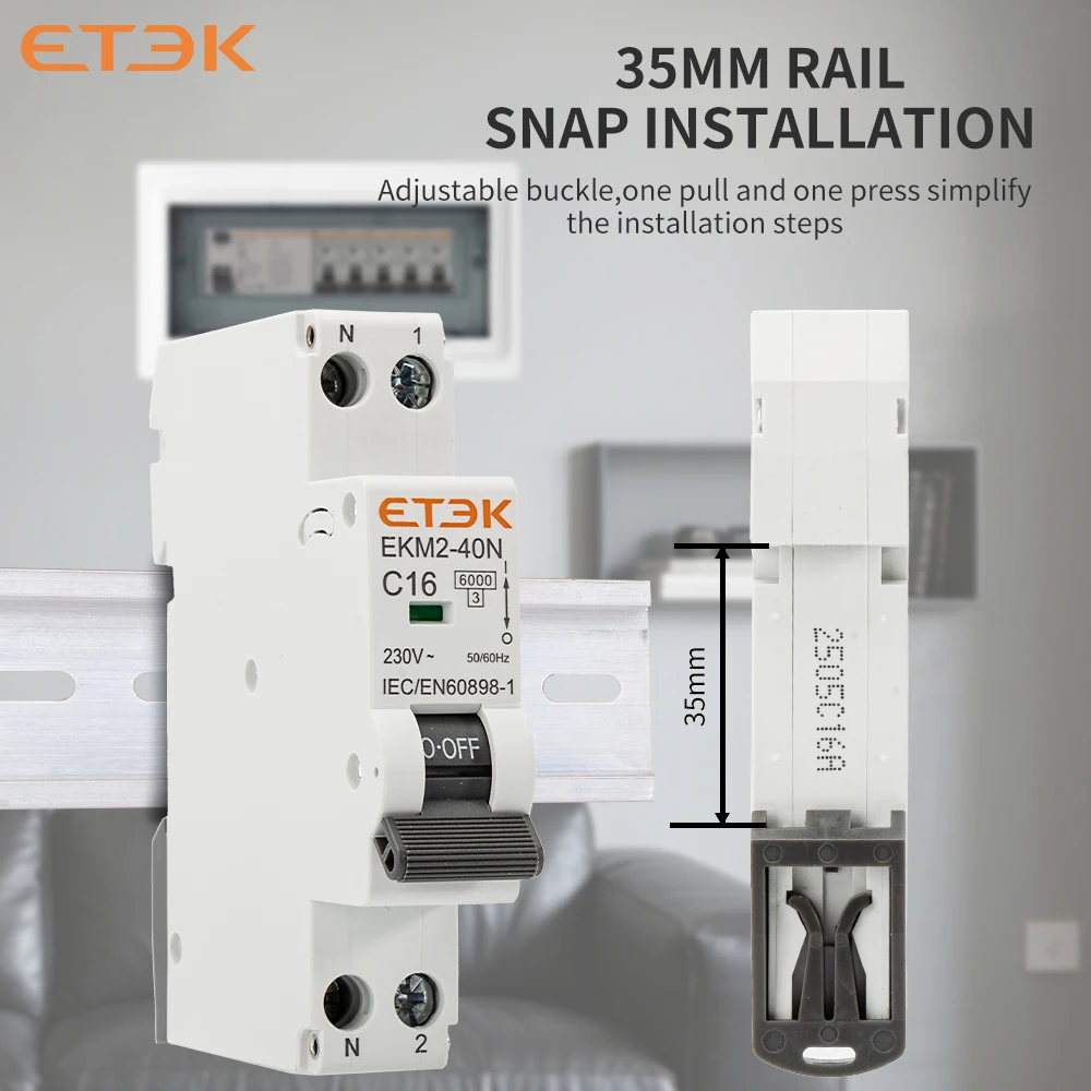 ETEK 1P + N قطاع دارة صغير MCB 30mA C منحنى 10A 16A 20A 25A 32A Din السكك الحديدية تصاعد مصغرة قواطع الهواء المنزلية EKM2 40N
