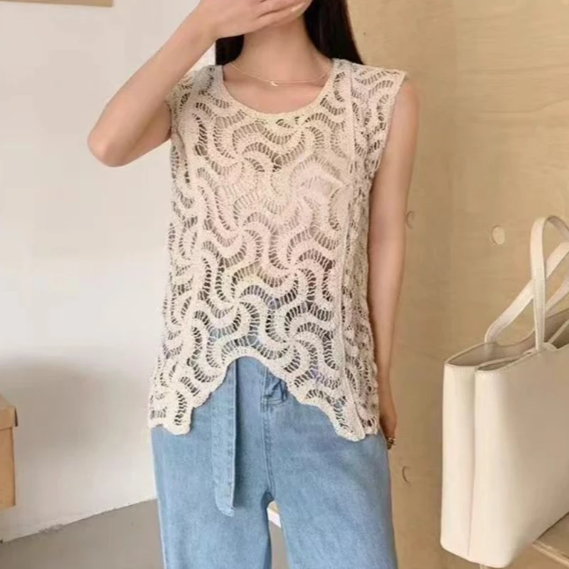 

Женский ажурный жилет с узором пейсли, без рукавов, кружевной топ-майка в стиле бохо для лета и пляжа