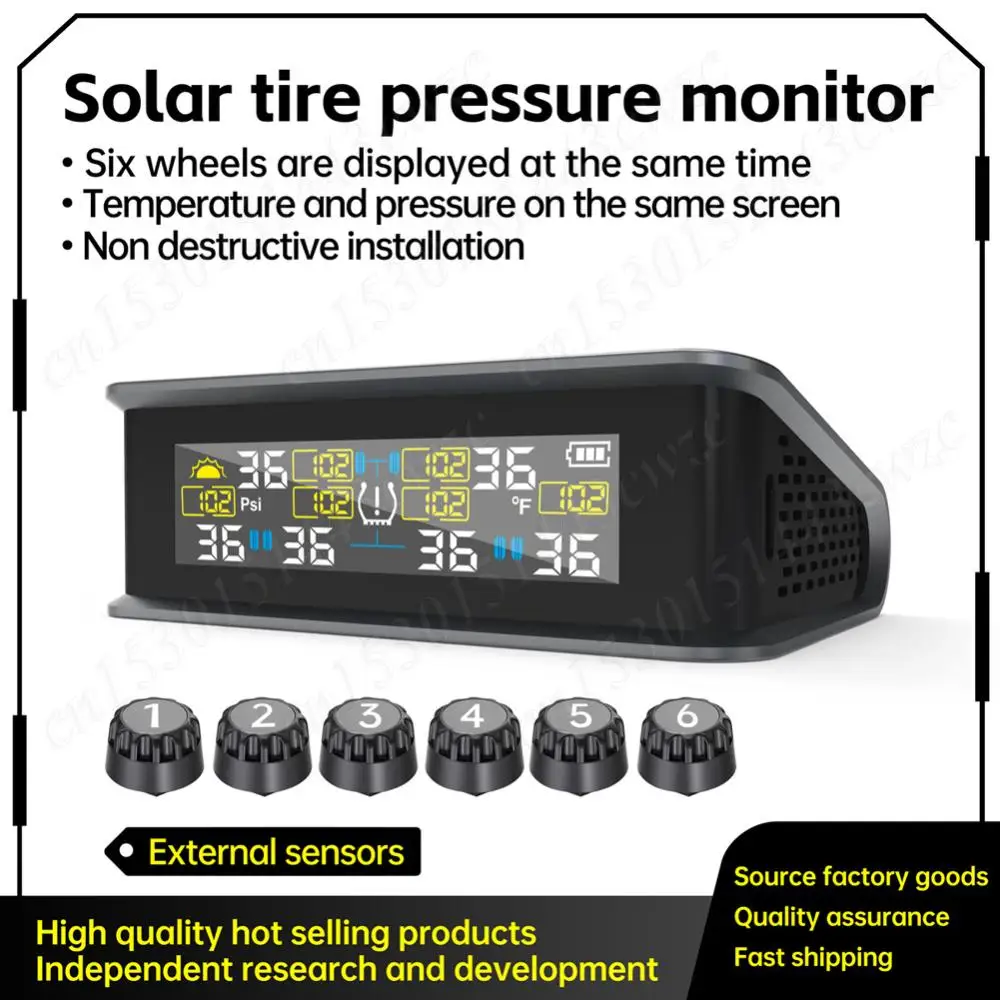 

Tire Pressure Monitoring System with 6 External Sensors and Color Digital Display Screen Tpms Tyre Temperature Monitor for Cars