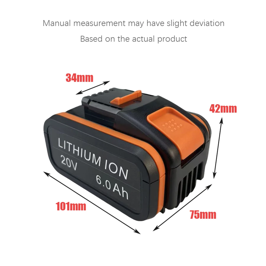 6.0Ah 20V For Worx WA3551.1 6.0Ah Li-ion Battery WA3553.2 WX390 WA3572 WX367