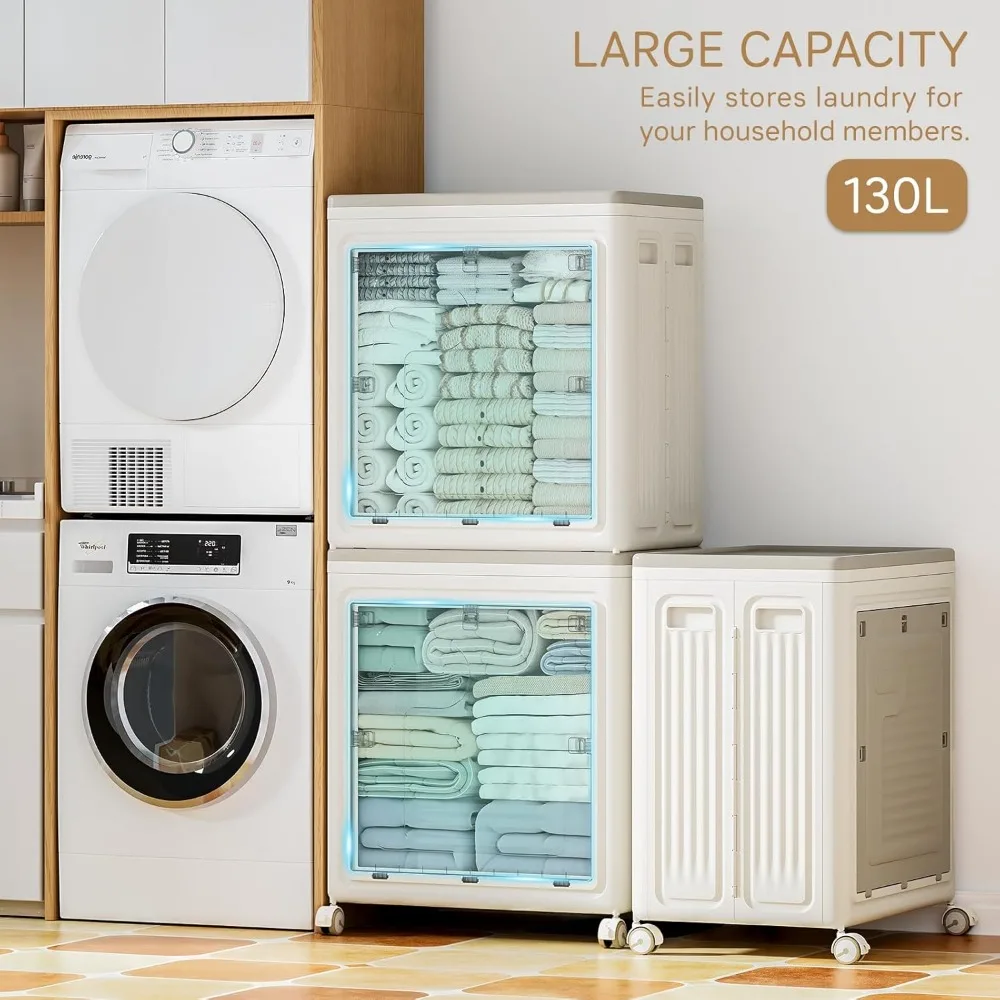 Grand bac de rangement roulant de 40 gallons avec roulettes et couvercle, idéal pour les vêtements et le panier à linge