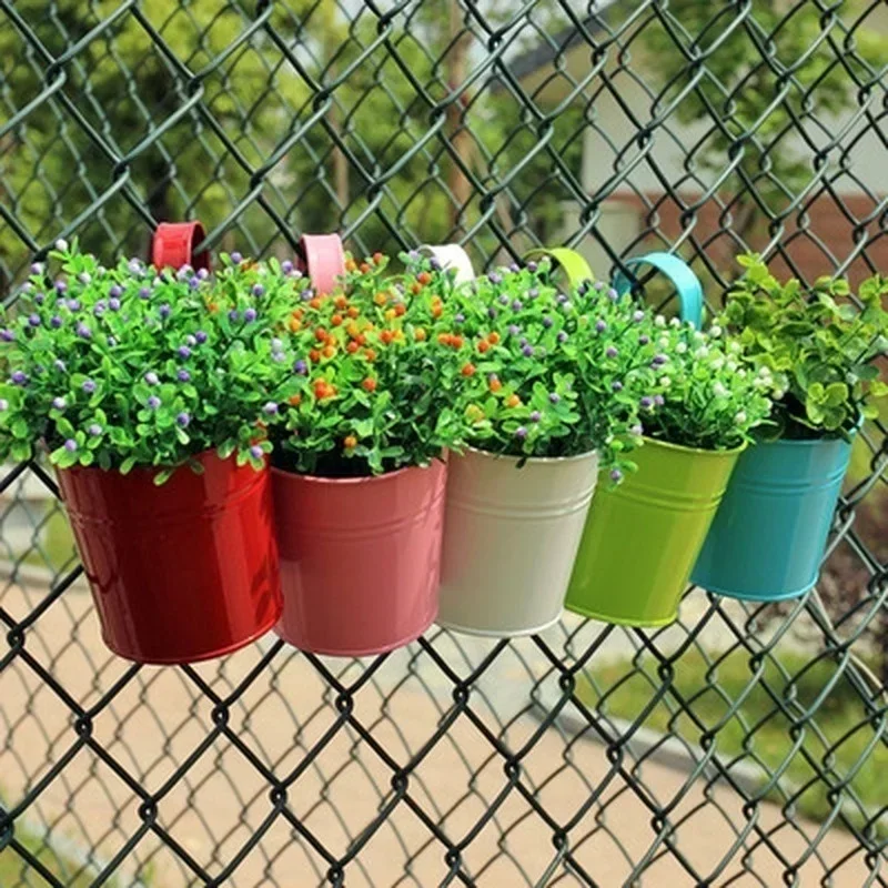 1 Pcs Wall Mount Flower Pot Hook Iron Bucket Hanging Planter Pail Plant Holder With Nails Balcony Patio Garden Home Ornament