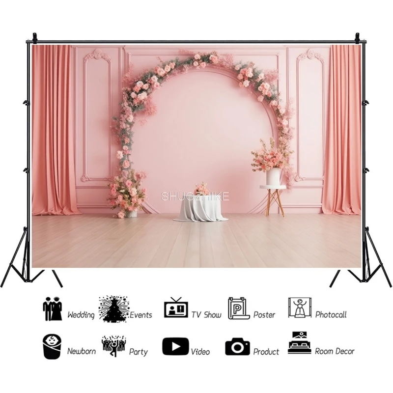 Romantic Fantasy Wedding Gate Bouquet Photography Backdrop Props Archway With Flowers Palace  Photo Studio Background HHL-03