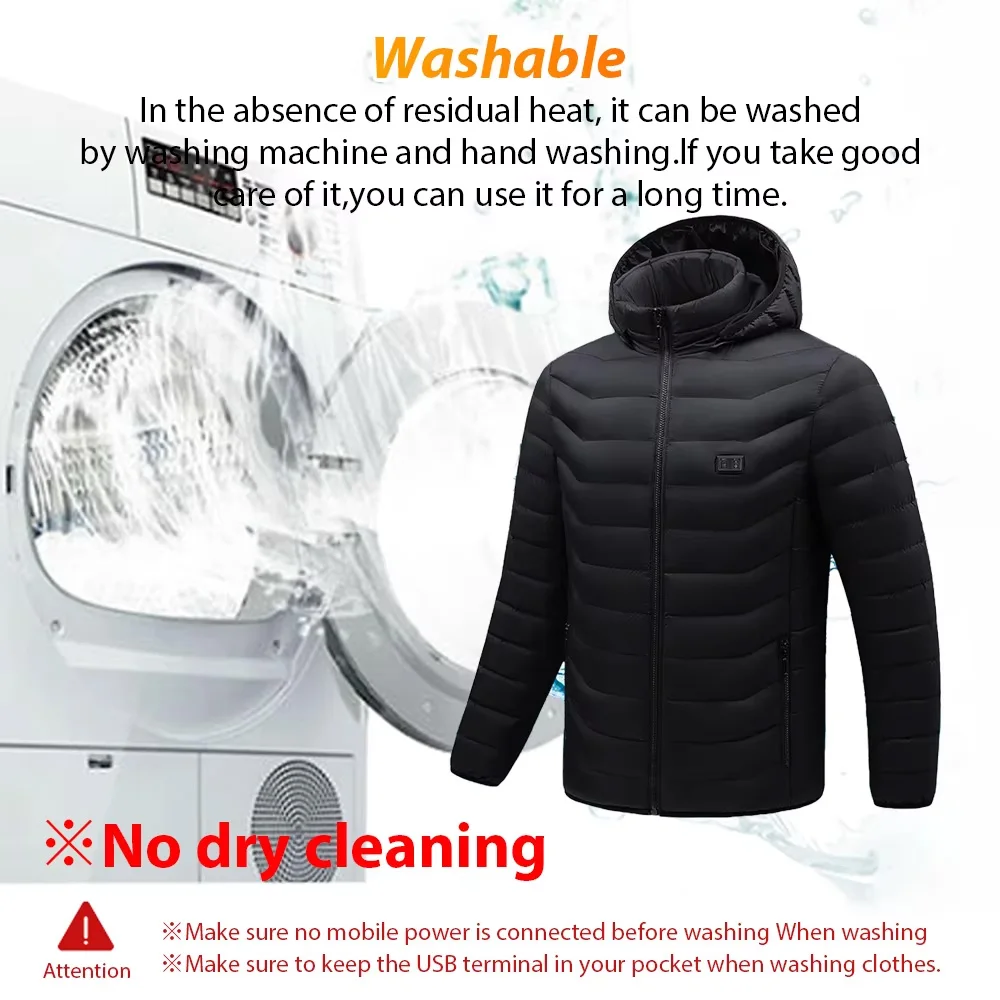 19 منطقة سترة ساخنة الرجال USB الشتاء في الهواء الطلق التدفئة الكهربائية الملابس 4-سرعة التحكم في درجة الحرارة الدافئة مقنعين معطف فوقي #4