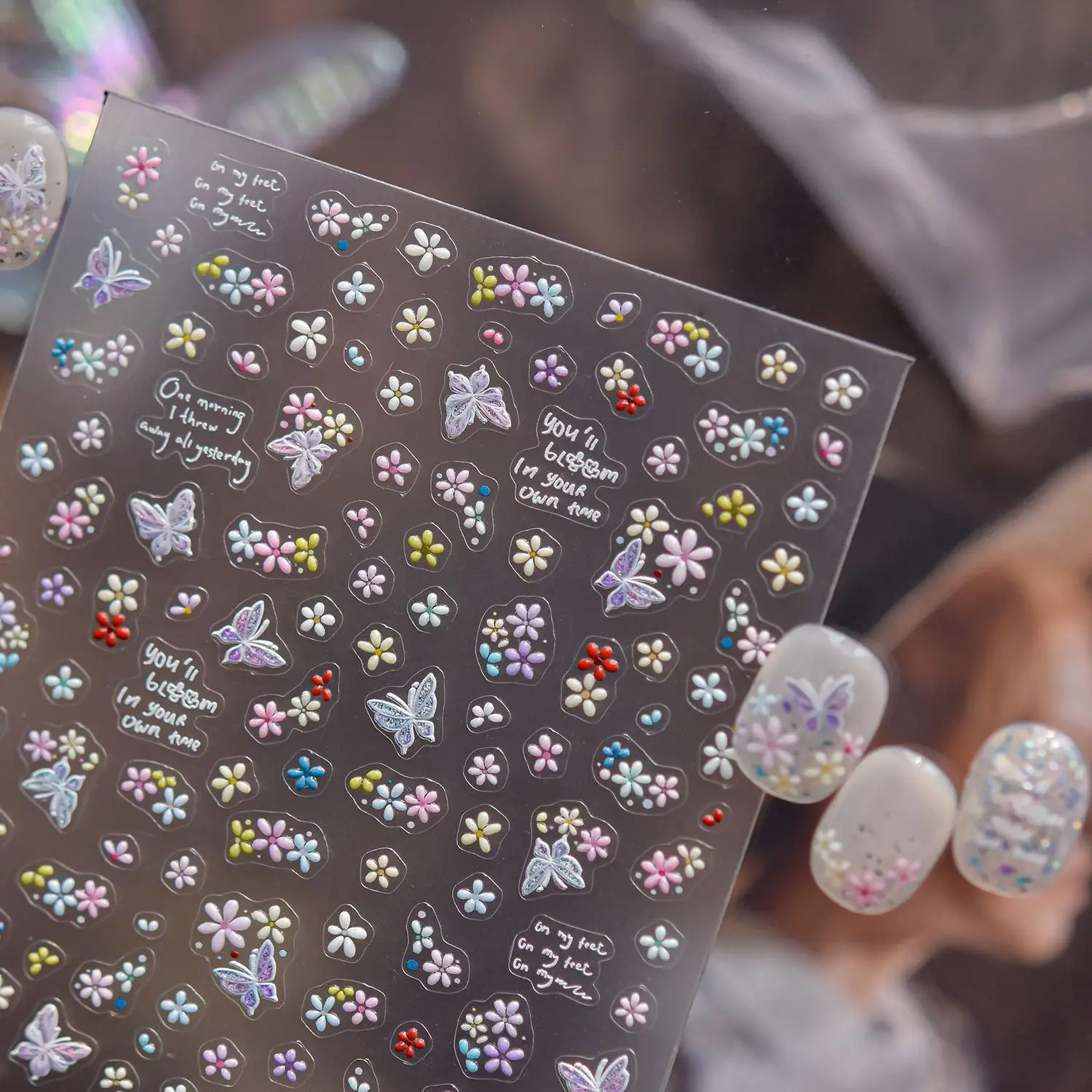 Jelly Nail Stickers Retro Butterfly Dance Flowers 3D Nail Art Decorations Stickers Spring Self Adhesive Accessories Stickers DIY