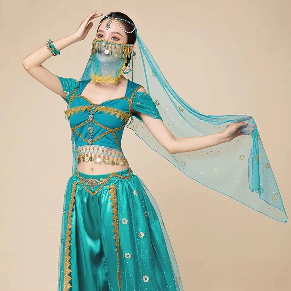 Decorative Flower Pattern Head Scarf Mesh Red Blue Dance Performance Headscarf Belly Dance Headdress Dance Performance