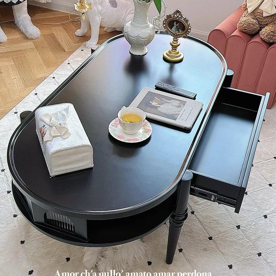 

American French simple modern coffee table Nordic solid wood oval Roman retro table small apartment furniture coffee table