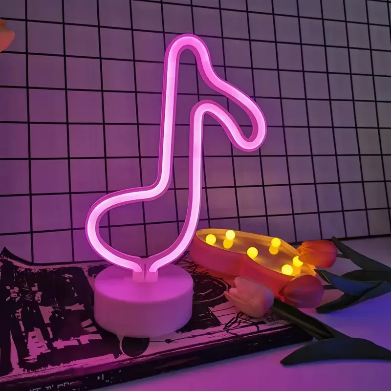 

Neon Music Note LED Light Sign with Holder Base, Battery or USB Powered LED Neon Lights Palm Tree Design for Home Decor 018