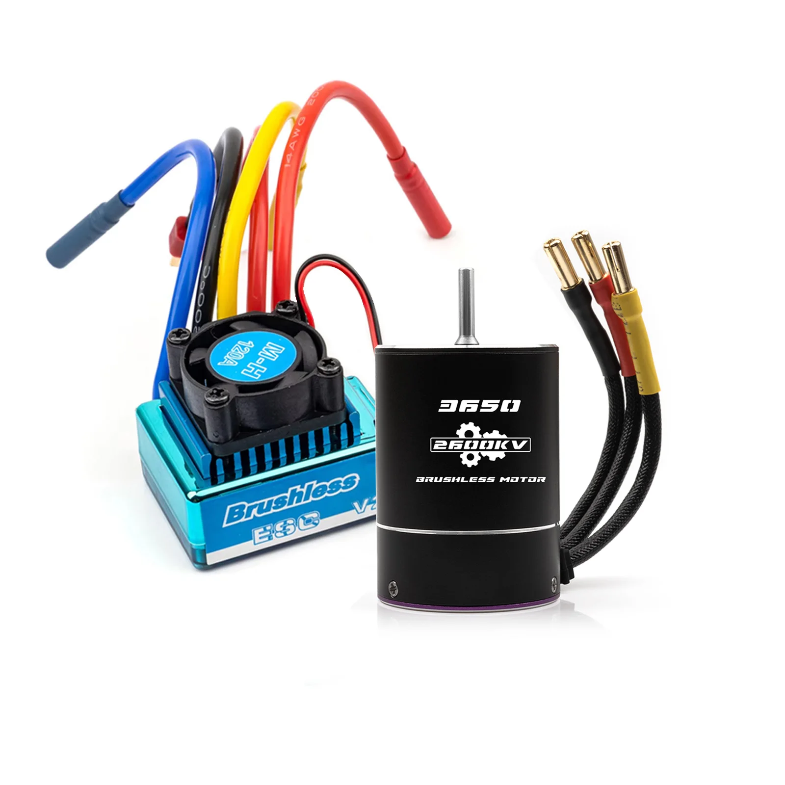 Kit Moteur Brushless 3650 2600KV-6400KV et ESC Brushless 120A avec Ventilateur de Refroidissement pour Voiture RC 1/10, Buggy, Camion Tout-Terrain - Pièces de Mise à Niveau