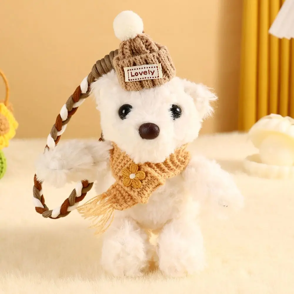 Bonito urso de pelúcia boneca chaveiro pingente pp algodão dos desenhos animados boneca saco acessórios enforcamentos ornamento presente