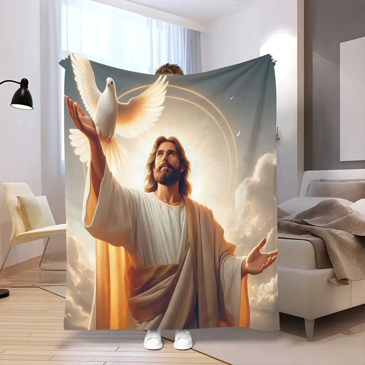 Divine White Dove Throw Blanket Inspirational Christian Art Soft Cozy Wrap For Church Gift Home Prayer Space And Spiritual Decor