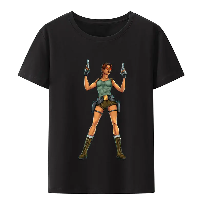 Tomb Raider Lara Croft Print Tee Character Women\'s T-shirts Portrait Retro Lovely Nick Young Girls Popular Fashion Streetwear