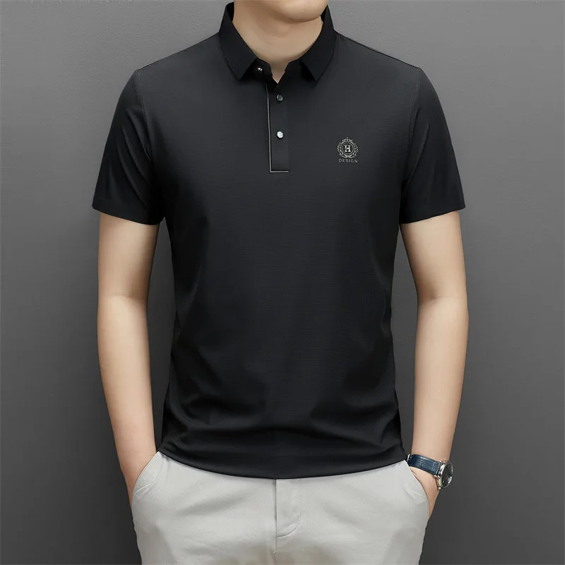 Brand Men's Business Casual Fashion Short-Sleeved Polo Shirt Summer New Ice Silk Cool Solid Color T-shirt Men