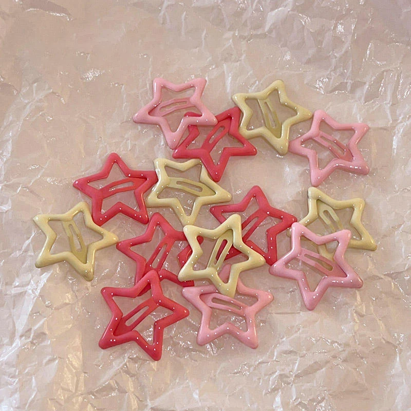 pink cute star hair clips, girl dopamine small clip, bangs side pentagonal star hair clip, children\'s headwear