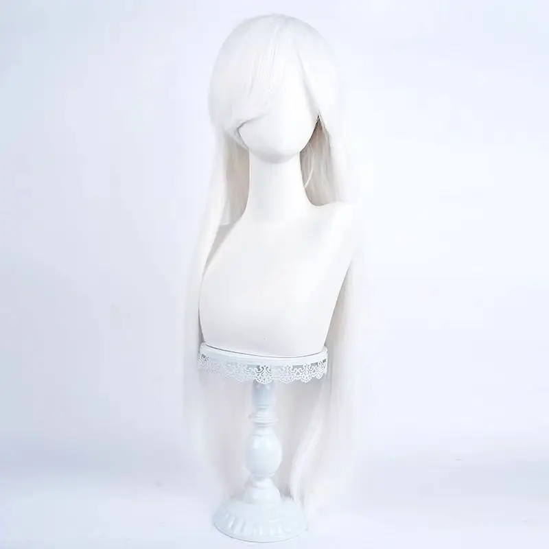 80cmUniversal طويل مستقيم الشعر المستعار تصفيف الشعر الأبيض فراق ثابت شبه اليدوية كامل الرأس