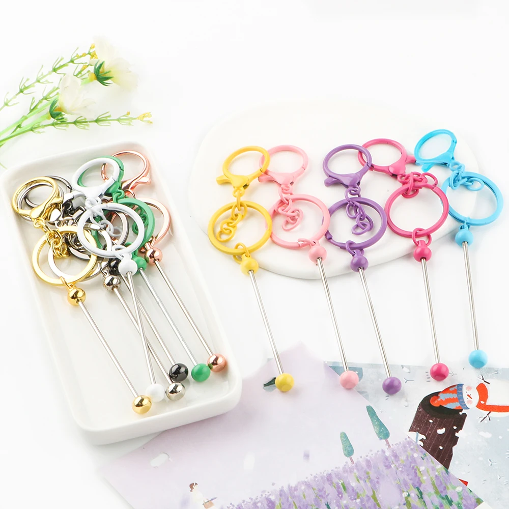 

10/20Pcs Metal Beaded Keyring Beadable Lobster Claw Clasp Keychain DIY Car Keychain Bag Decor For Jewelry Making