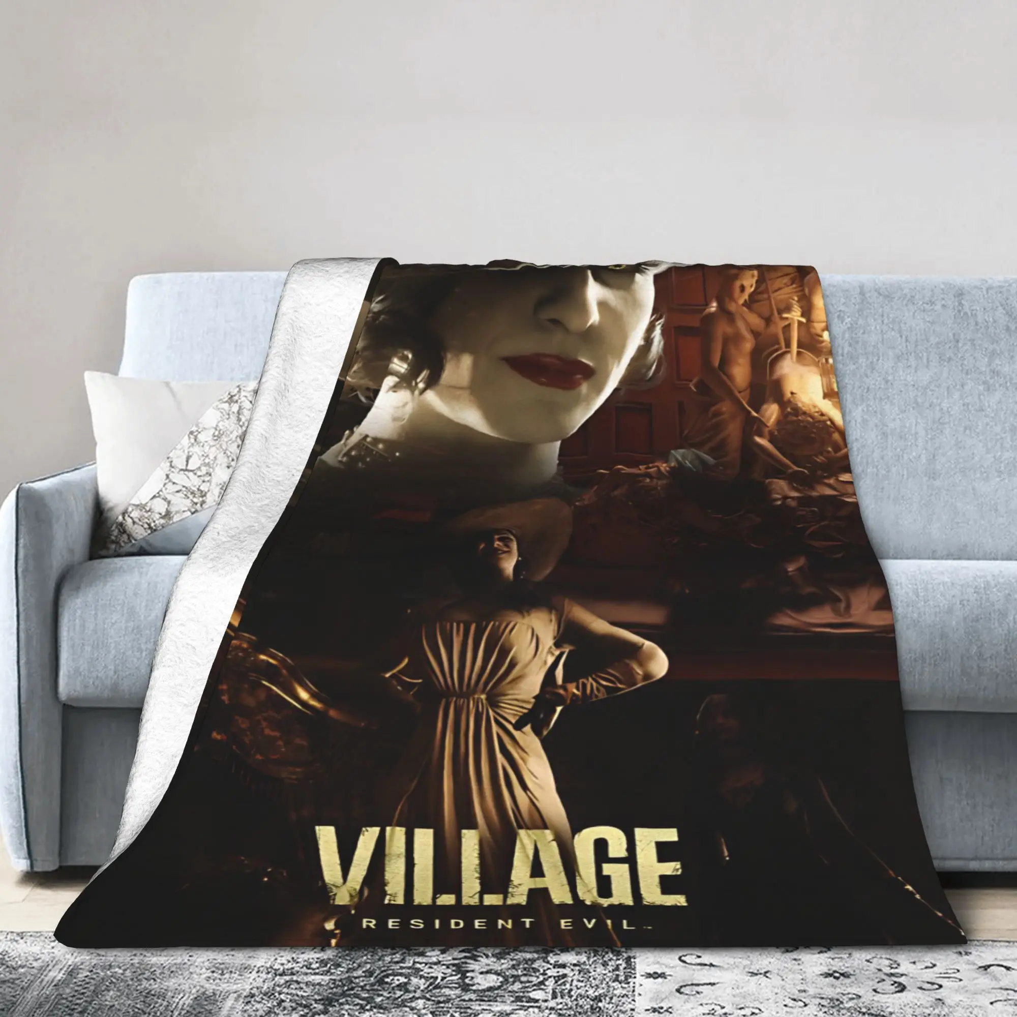 المقيم إعادة فيلاج طويل القامة مصاص دماء سيدة سيدة Dimitrescu البطانيات الشر الصوف مضحك الدافئة رمي البطانيات للمنزل الخريف/الشتاء