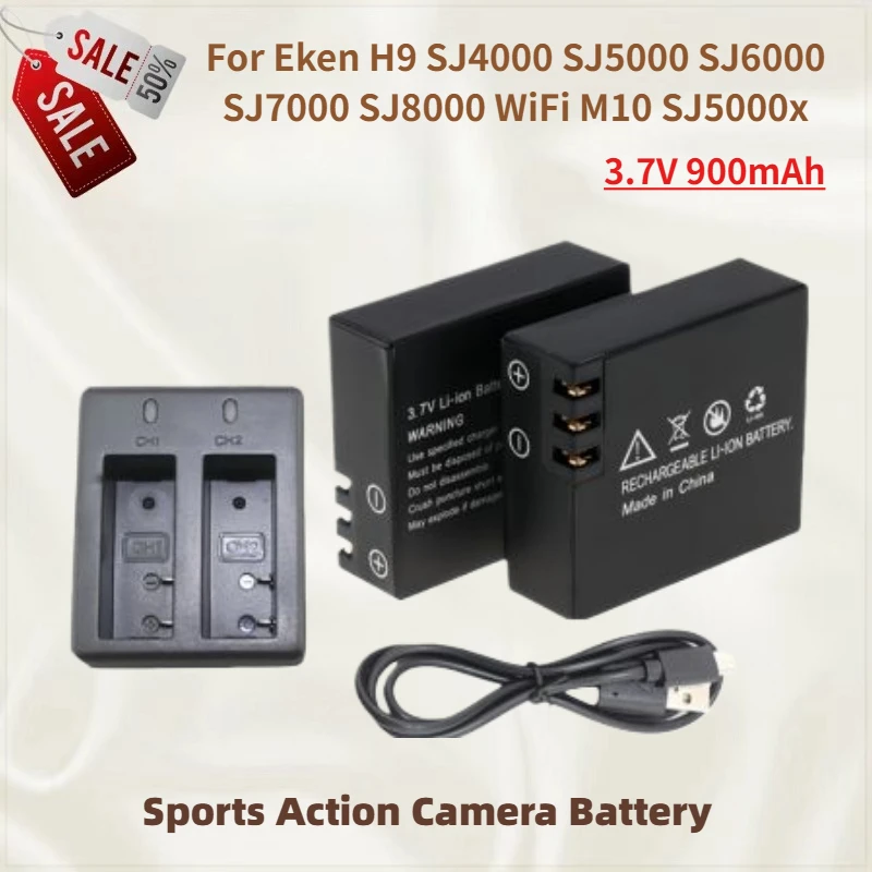 

High Quality Sports Action Camera Battery 3.7V 900mAh for Eken H9 SJ6000 SJ7000 SJ4000 SJ5000 SJ8000 WiFi M10 SJ5000x Brand New