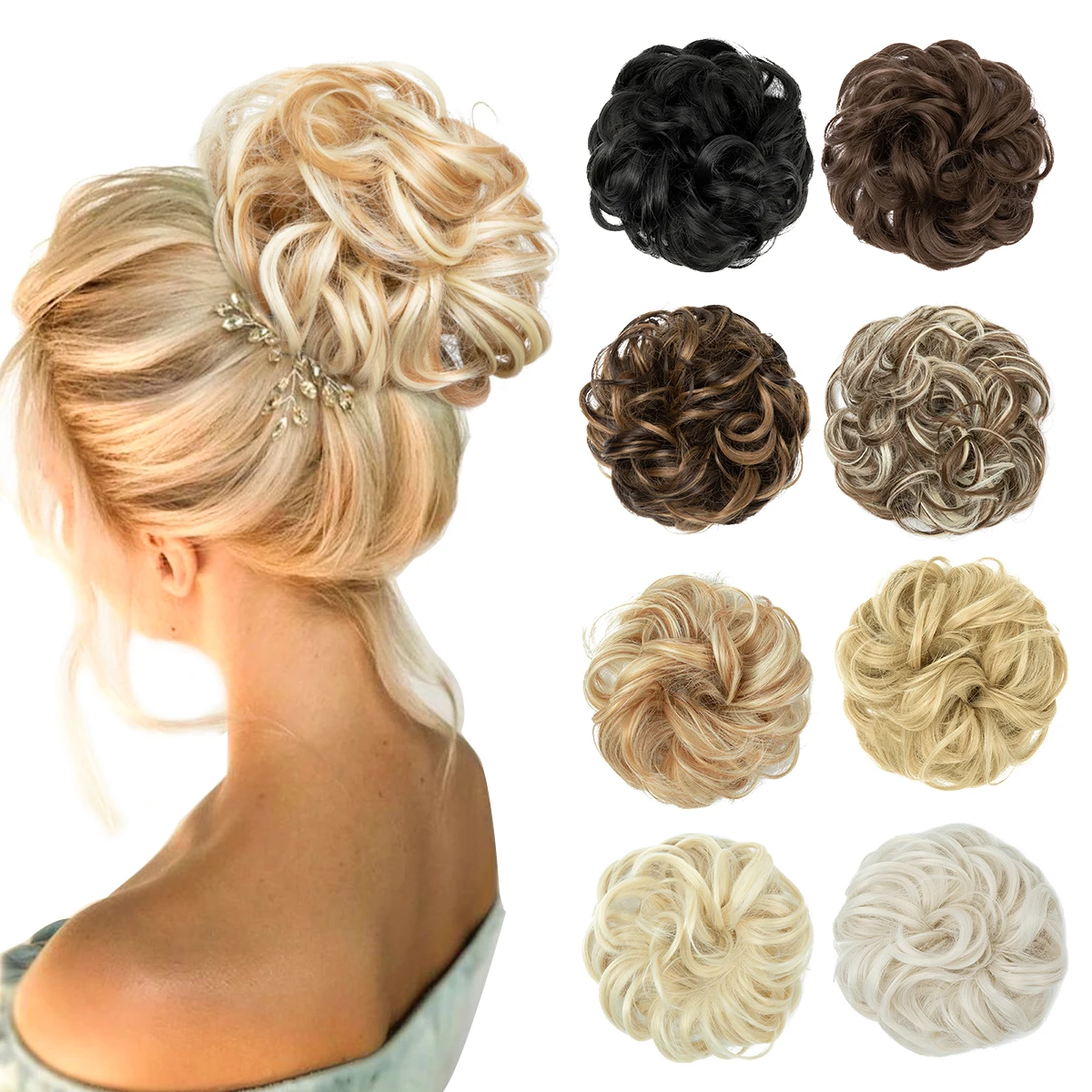 Syntetyczna roztrzepana treska codziennego użytku Chignon Scrunchies fałszywa elastyczna treska blond brązowy kok w kształcie pączka dla kobiet H9