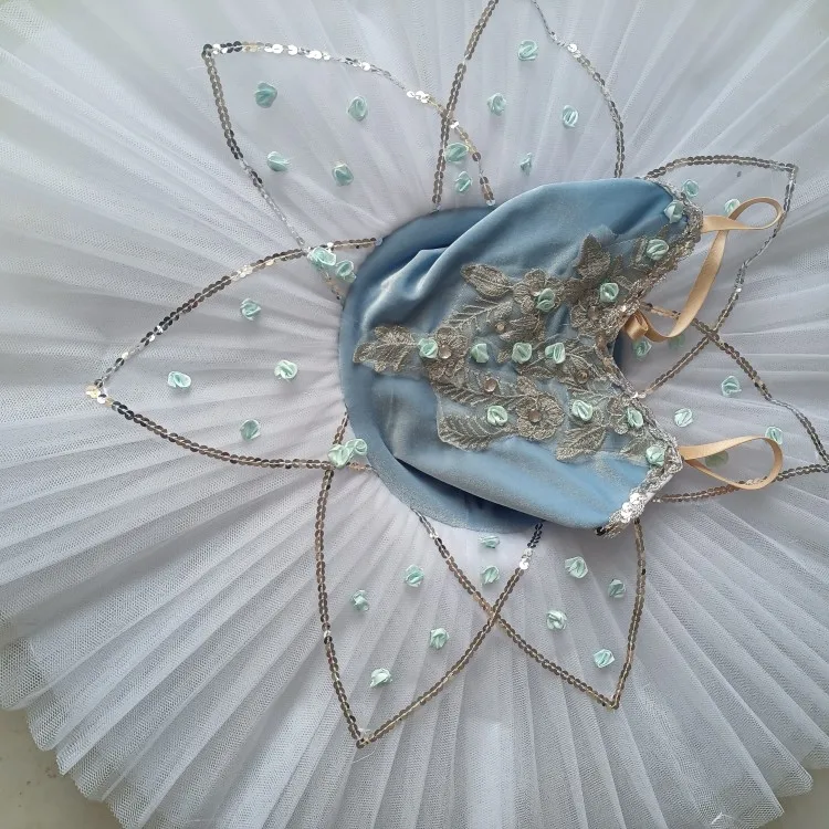 Professional Ballet Tutu Children Girls Tutu Ballet Dress Ballerina Sky Blue Velvet Bodice Pancake Swan Lake Dance Costumes Kids