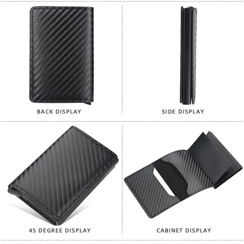 Men and Women Carbon Fiber RFID Anti-magnetic Card Bag Automatic Elastic Credit Card Clip Metal Business Card Case