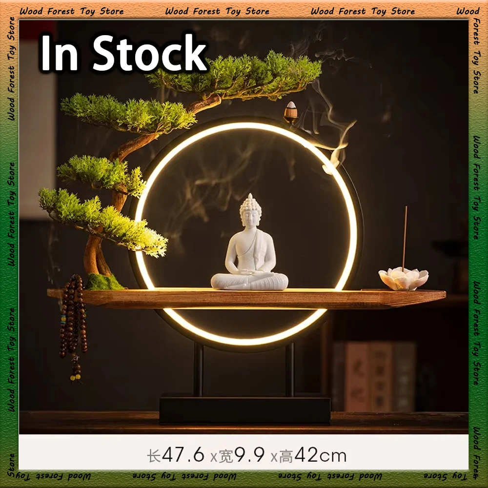 Sakyamuni Peripherals Buddha Figurine Large Buddhist Statue Tathagata Buddha Figure Buddha Model Led Ring Light Home Decor Items