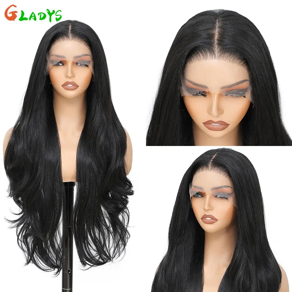 

13X4 Lace Frontal Body Wave Synthetic HD Lace Frontal Wigs Highlight Brown Pre Plucked With Baby Hair For Black Women