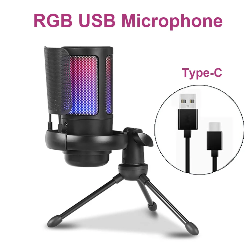 

USB Condenser Microphone Computer Gaming Microphone with Pop Filter for PC Laptop Recording Podcast Vlogging Noise Reduction MIC