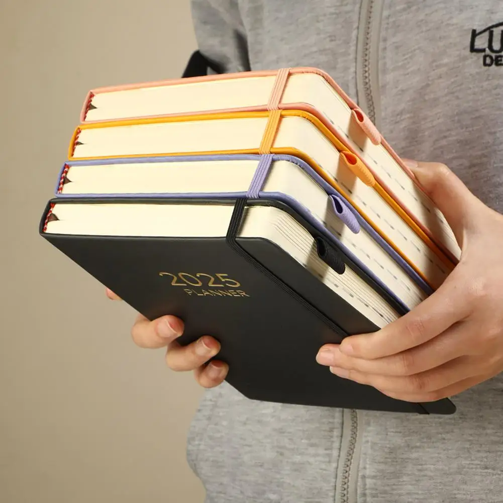 Cahier de licence hebdomadaire et mensuelle avec couverture en similicuir, papier optique, étude de bureau, conception anti-purge, 2025