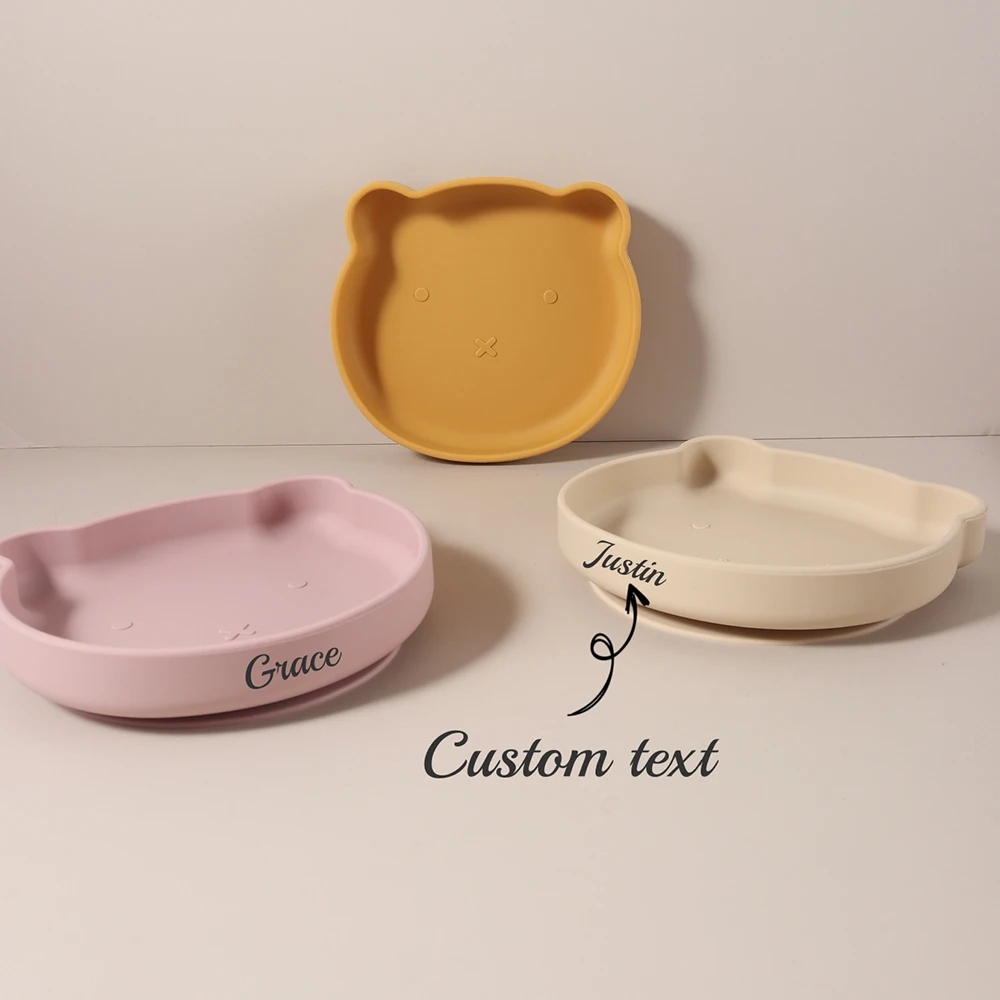Personalised Baby Bear Shape Silicone Feeding Plate My First Bear Plate | Custom Name & Strong Suction for Easy Feeding