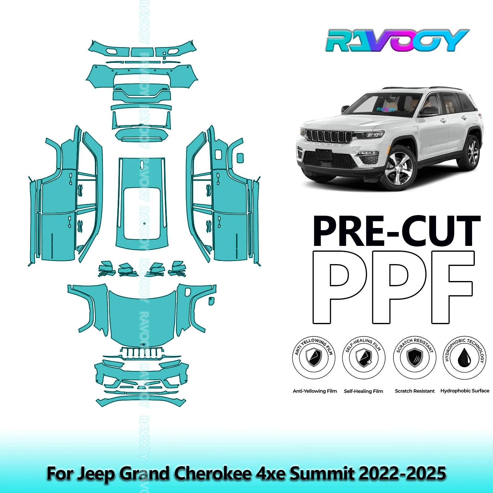 

8.5Mil Precut PPF Paint Protection Film Full Vehicle For Jeep Grand Cherokee 4xe Summit 2022-2025Clear Bra