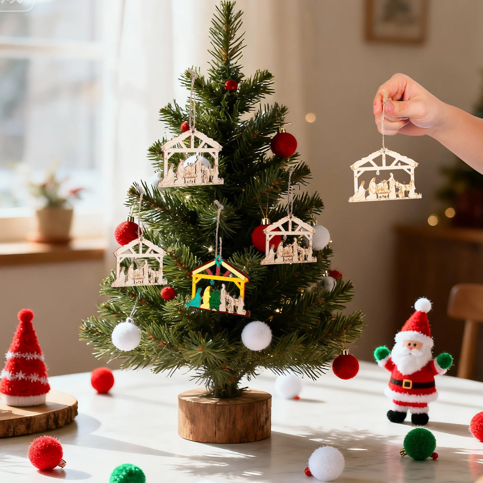 

20Pcs Wood Nativity Ornaments Christmas Hanging Decorations for Faith Based Tree Jesus Birth Scene Decoration DIY Wooden Crafts