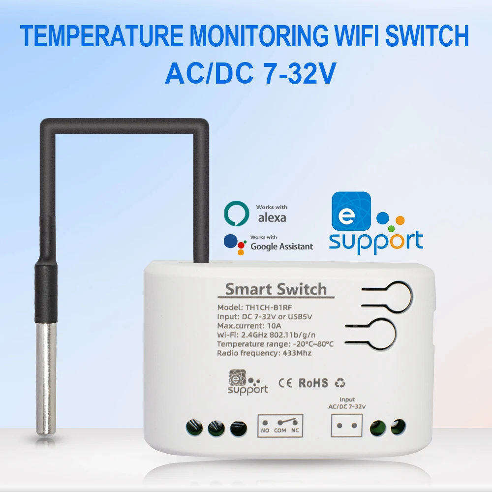 Inteligentny przełącznik temperatury 12V 24V 220V 3000W termostat monitorujący 1CH moduł przekaźnika Wifi dla aplikacji eWElink Alexa Google Home