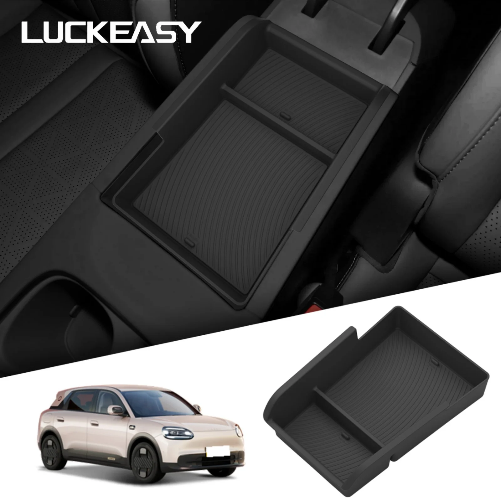 LUCKEASY for Chery Q/QQ3 EV 2026 Center Console Armrest Storage Box Car Accessories ABS Organizer Tidying Tray Black
