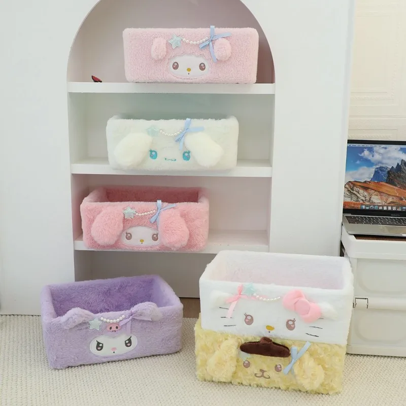 Hello Kitty My Melody Cute Plush Storage Box Desktop Snacks Skin Care Storage Box Stationery Sundries Sorting Storage Basket view 2