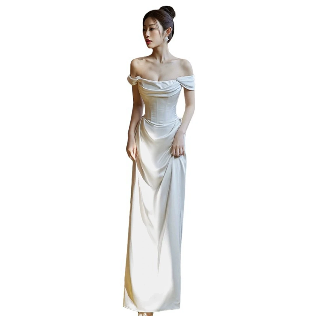 Elegant Floor-Length Wedding Dress with One-Shoulder Style customized