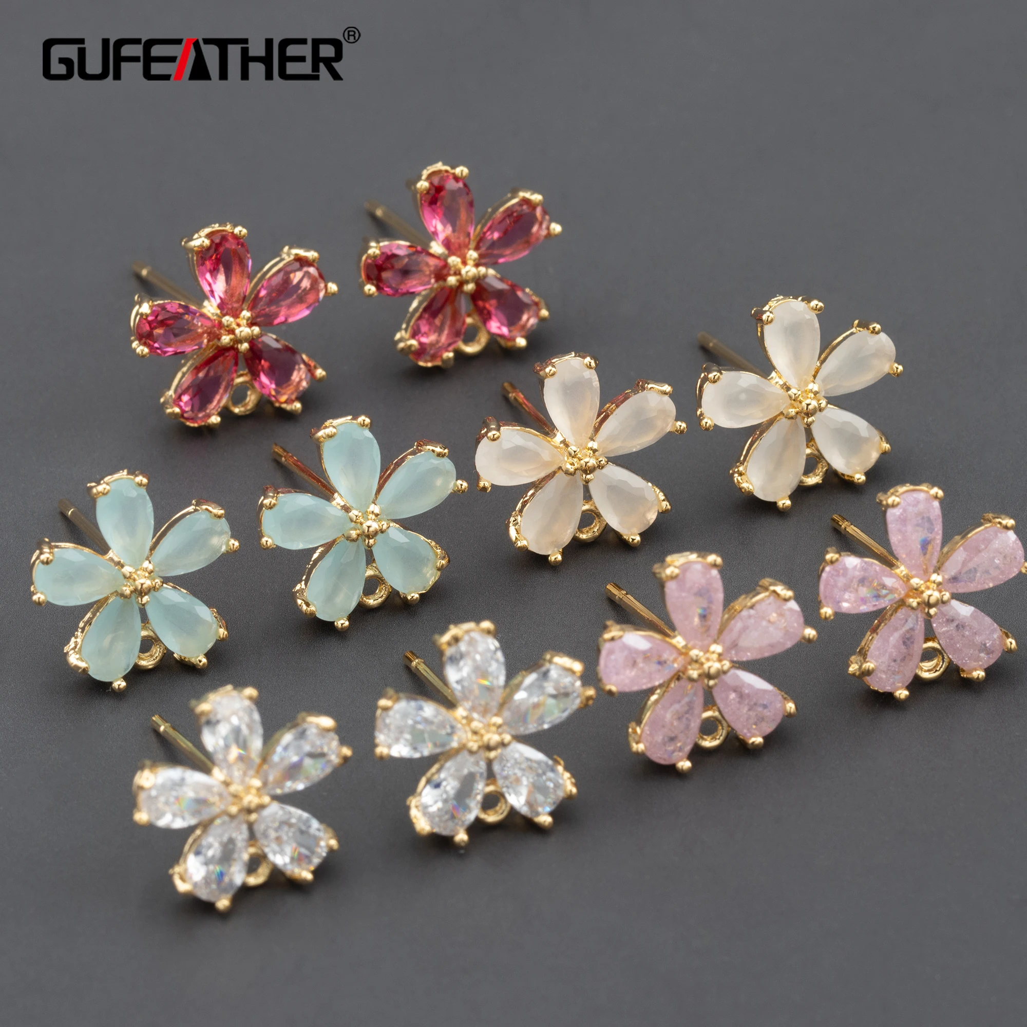 GUFEATHER MA62,jewelry accessories,nickel free,18k gold plated,copper,zircons,petal shape,jewelry making,diy earrings,6pcs/lot