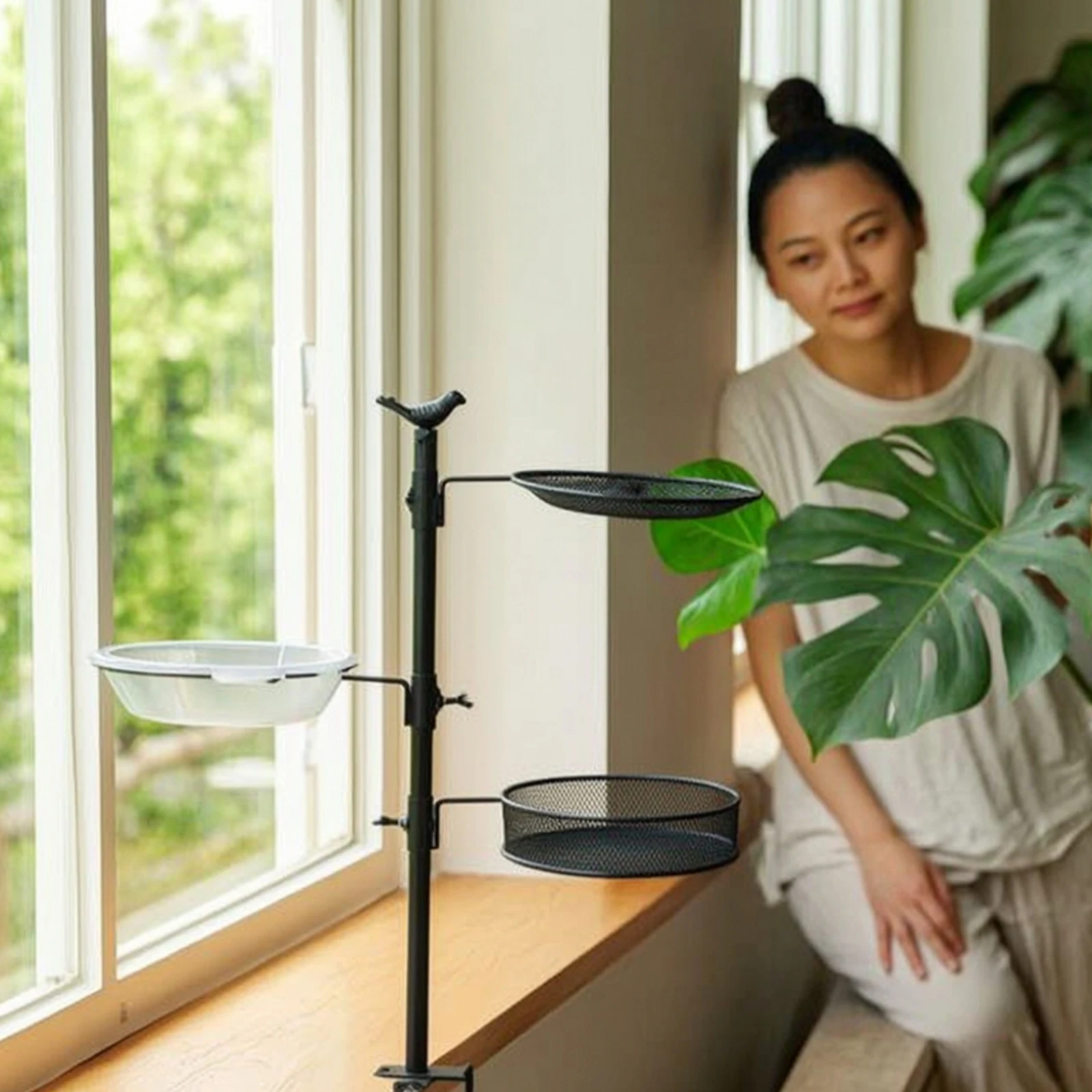 Bird Feeder Stand with Clamp 3-Tier Clamp-on Bird Feeder Pole Feeding Station Outdoor Metal for Nature Lovers, Balcony, Patio view 6