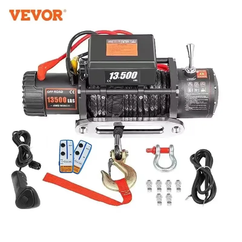 12V Electric Winch 13500LBS For 4X4 92FT Synthetic Trailer Ropes Towing Strap With Wireless Control ATV Truck Car Off Road,new