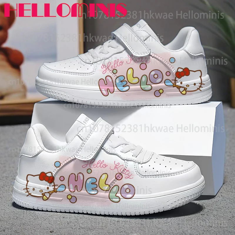 

Cartoon Pattern Hello Kitty printing White Parent child shoes boys girls Youth student children PU leather casual shoes