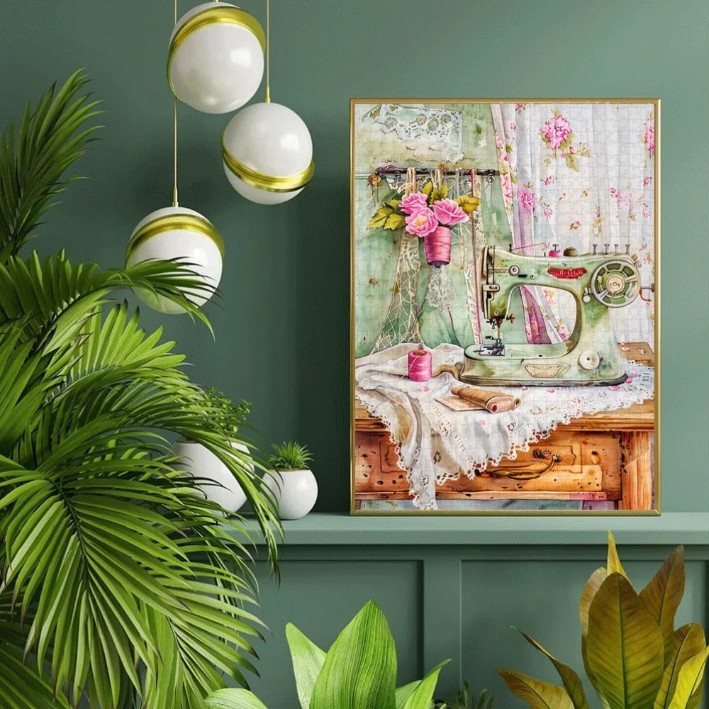 1000개 빈티지 재봉틀 - 레이스와 꽃무늬 디자인을 특징으로 하는 매력적인 공예실 이미지, 성인을 위한 흥미로운 가족 게임